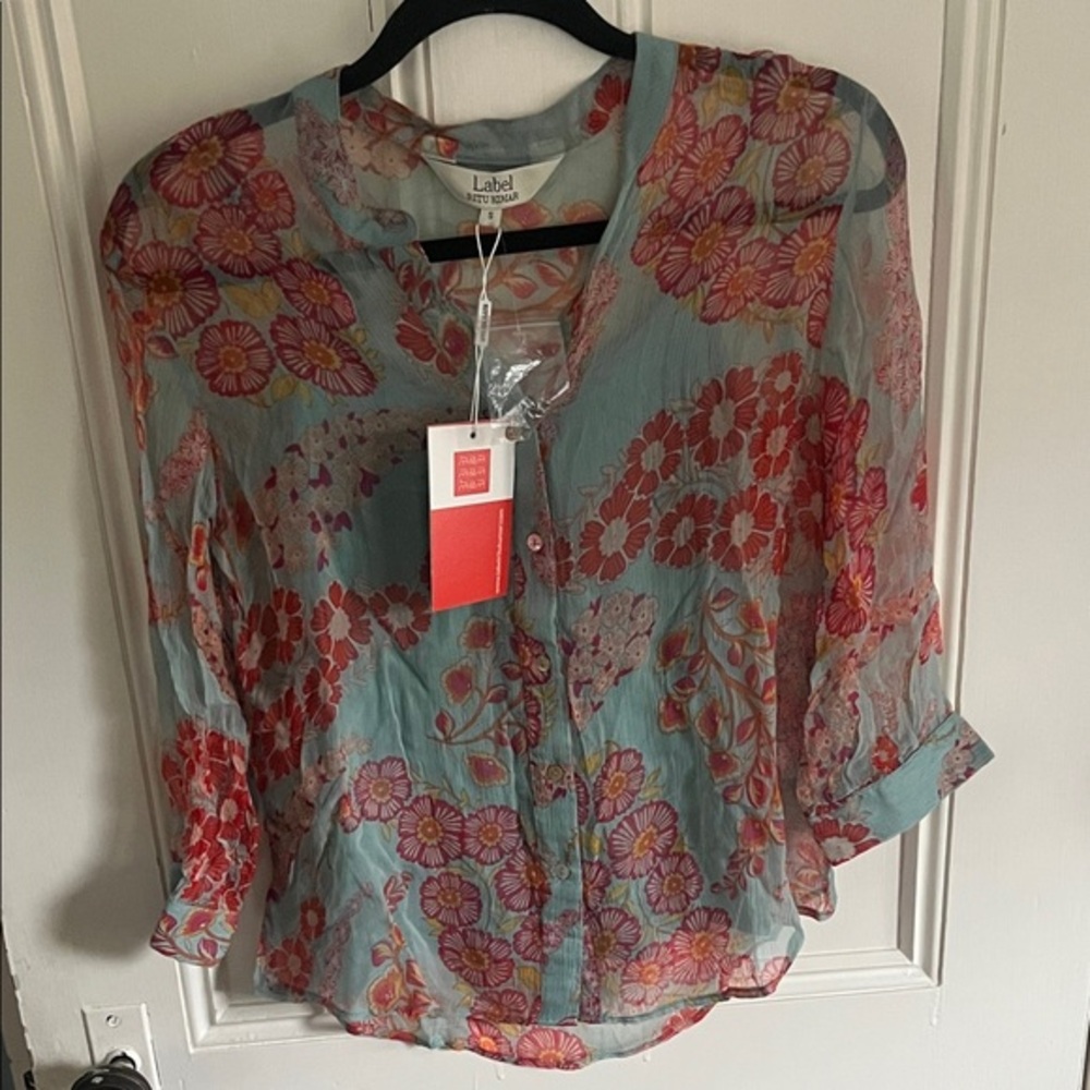 Ritu Kumar Floral Blouse in Blue and Red